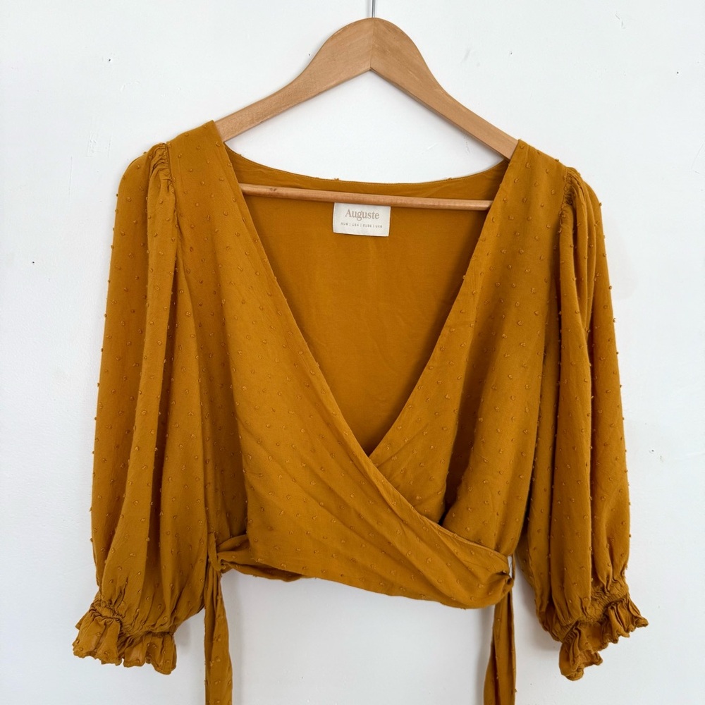 Auguste Mustard Puff Sleeve Wrap Blouse